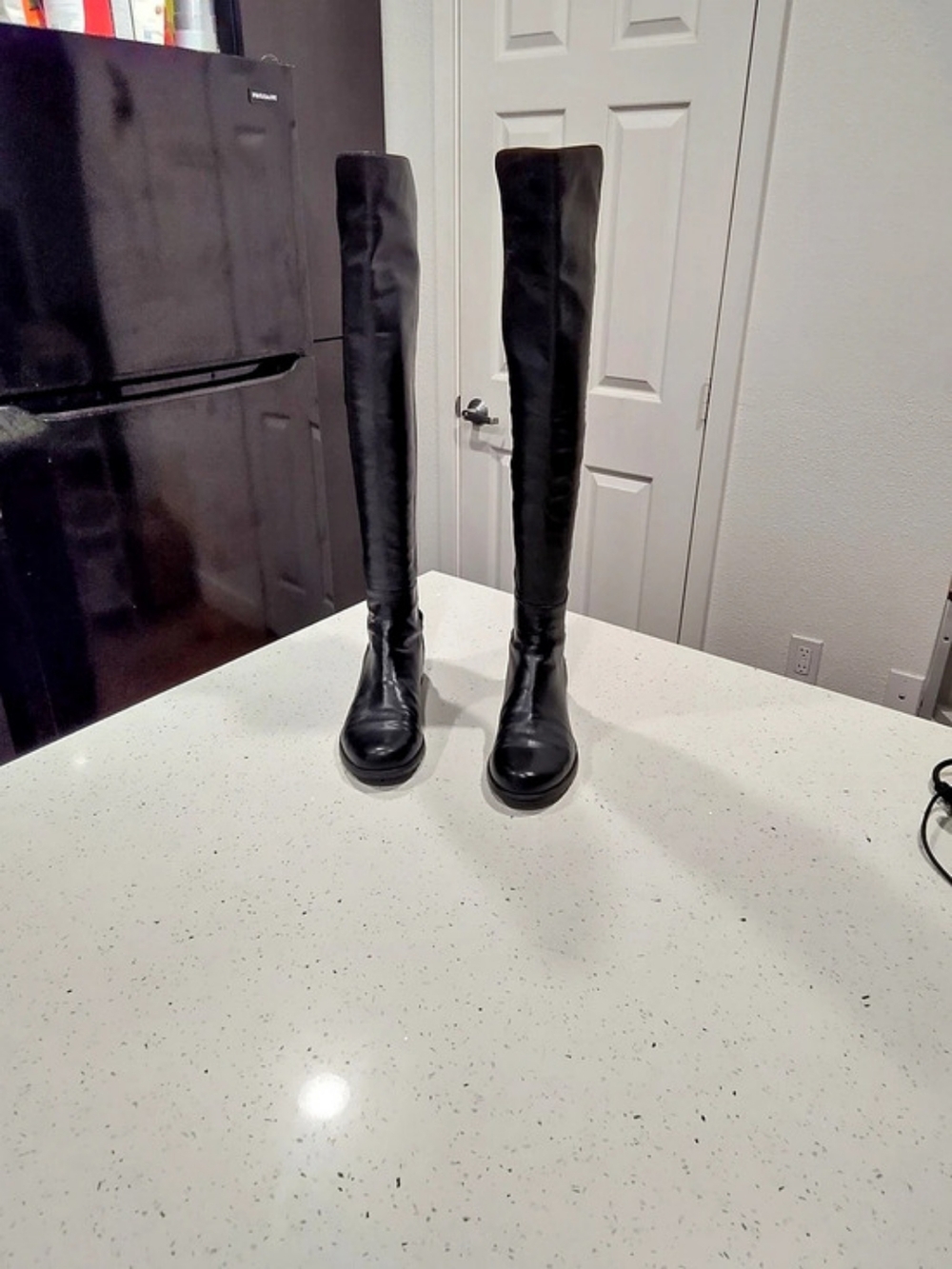 Stuart Weitzman NIB Black Leather Knit Panel Knee High Gotham Boots US 8 M